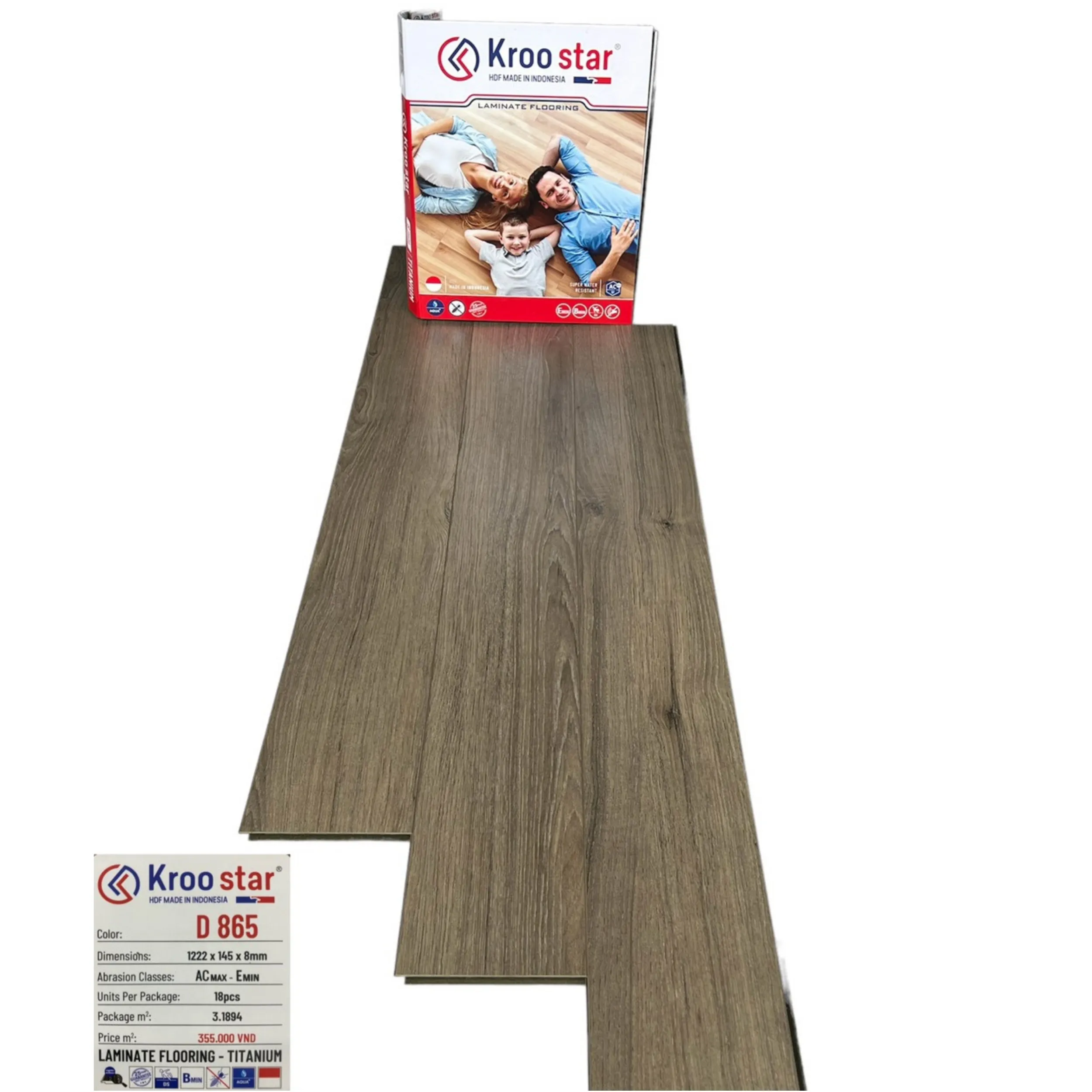Sàn gỗ công nghiệp cốt xanh Indonesia, chống nước, 8mm Kroostar-D865